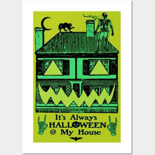 It's Always Halloween @ My House - Fall Spooky Pumpkin House (green variant) Posters and Art